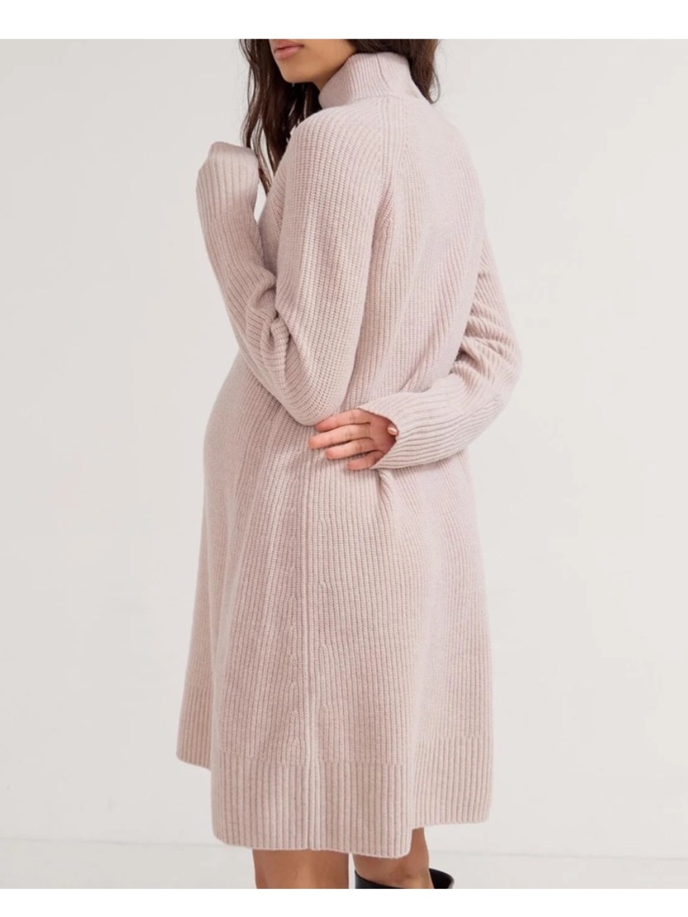 Hatch Irina Shaker Maternity Ribbed Knit Mock Neck Sweater Dress Beige Size 2/M - Picture 3 of 9
